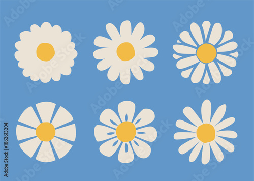 花のアイコンベクターイラスト素材　デイジーやカモミールなどシンプルでかわいい花のイメージ画像