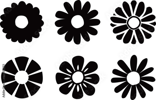 花のシルエットアイコンベクターイラスト素材　デイジーやカモミールなどシンプルでかわいい花のイメージ画像