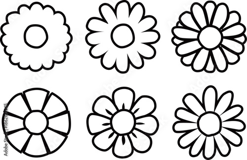 花の線画アイコンセットイラスト素材　デイジーやカモミールなどシンプルでかわいいイメージ画像