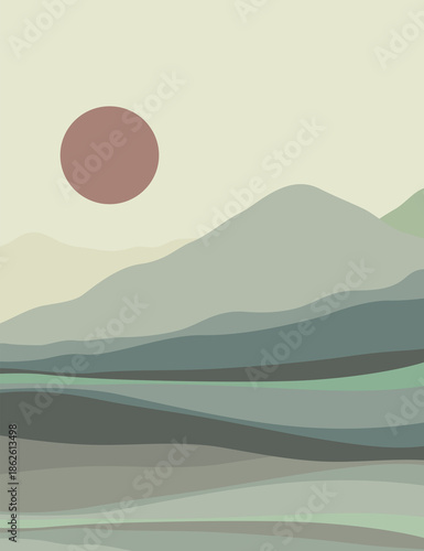 Nature landscape background art. Drawing with abstract shape.	