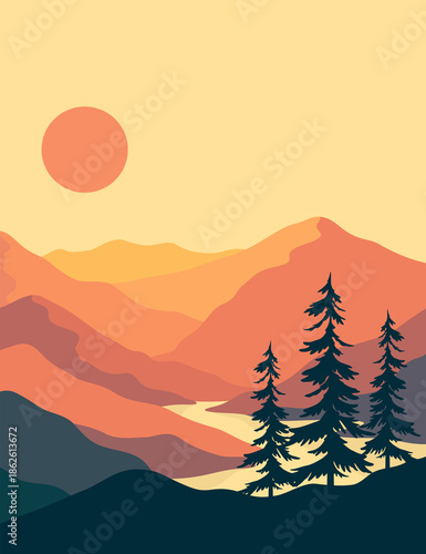 Nature landscape background art. Drawing with abstract shape.