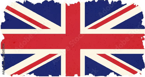 A grunge-style depiction of a national flag with red, white, and blue crosses and diagonal stripes