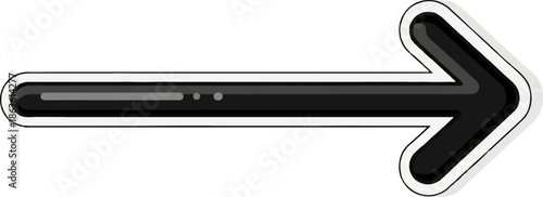 A stylized horizontal arrow, pointing right, rendered in black and gray tones with a white outline and shadow
