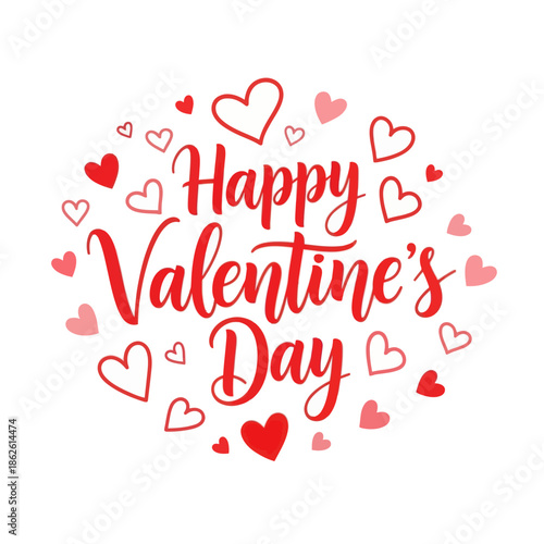 Happy Valentine's Day celebration with red and pink hearts