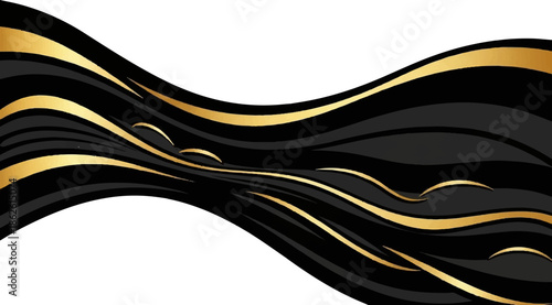 Abstract golden and black flowing wavy lines on a white background, creating a dynamic, elegant design