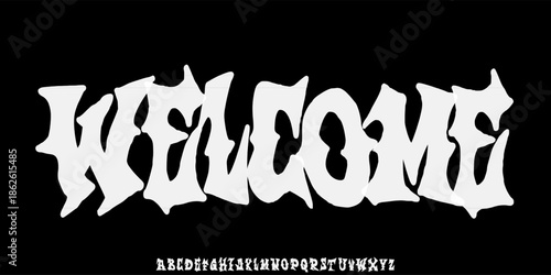 Dark creative font,black metal font underground music bloody rock root horror satanic alphabet typeface. Uppercase. Vector illustration