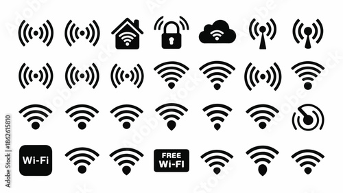 Collection of Wi-Fi signal icons representing connectivity and internet access