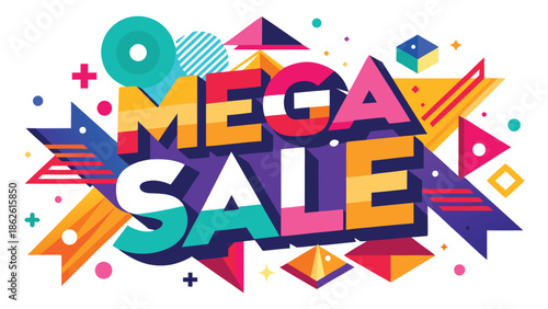 Bold banner announcing a mega sale with vibrant colors and eye-catching graphics to attract shoppers..eps