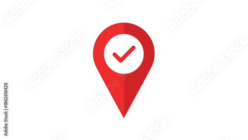A red map pin icon with a white circle and a red checkmark, indicating a confirmed or selected location.