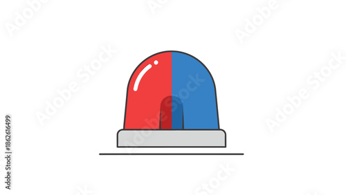 Flat design illustration of a red and blue police or emergency vehicle siren light.
