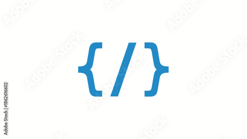A blue icon featuring curly braces and a forward slash, symbolizing code or programming on a white background.