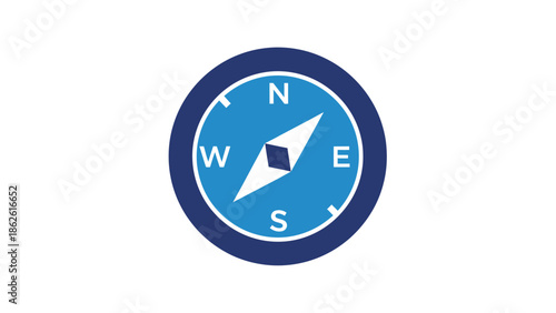A blue and white compass icon showing cardinal directions N, S, E, W, symbolizing navigation and guidance.