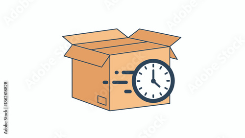 Cardboard box with a clock icon indicating fast delivery or express shipping service.