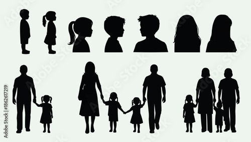 Silhouettes of Diverse Families and Individuals Representing Generations.