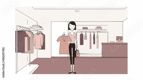 Woman Shopping for Clothes in a Boutique Store.