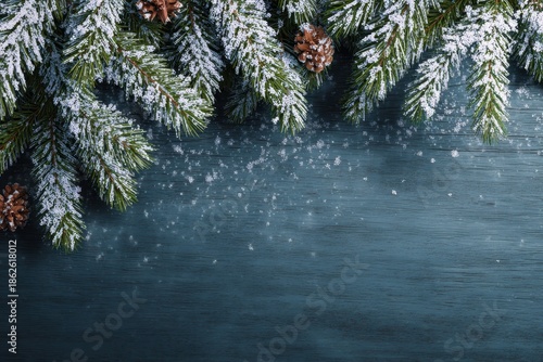 Wallpaper Mural Create a beautiful Christmas desktop wallpaper template with editable design featuring frosted pine branches and pine cones against a wooden backdrop Torontodigital.ca
