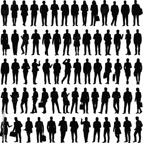 business,people,silhouettes,group,standing,walking,talking,office,team,professional,corporate,workers,isolated,white,background,diverse,collection,men,women,full,length