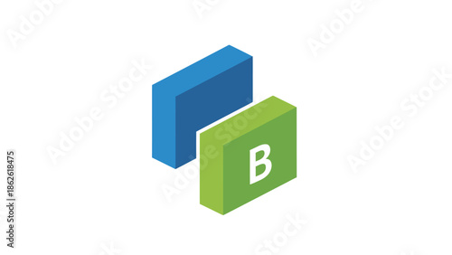 Isometric illustration depicting two rectangular blocks labeled a and b representing choices comparison testing and decision making concepts in business