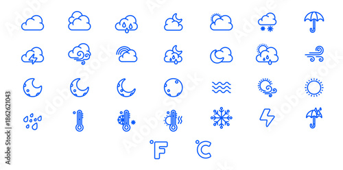 Weather icons set for forecasting and climate presentation