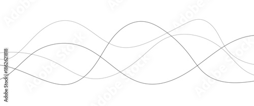 Thin wavy line abstract background. Abstract black lines wave curve motion on white background, Vector Illustration.
