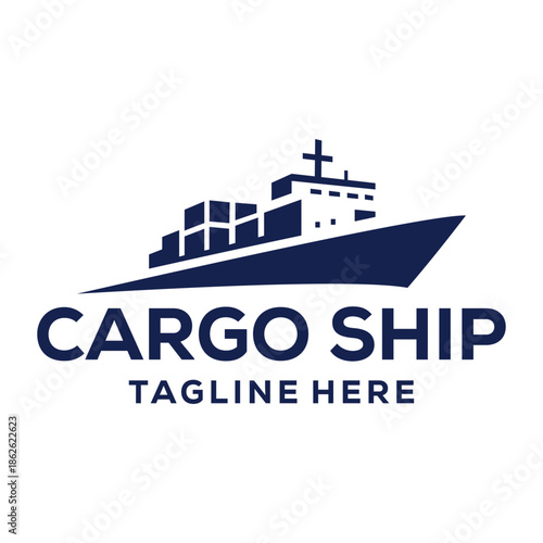 Ship logistics and ship express delivery company logo design template