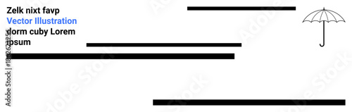 Design concepts, abstract communication, branding layout, creative projects, minimalistic visuals, digital templates. Lines, text elements and umbrella. Design concepts and abstract communication