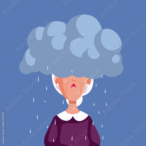 
Sad Old Woman with Clouded Judgment Vector Illustration    
Unhappy stressed elderly lady feeling the pressure of depression 
