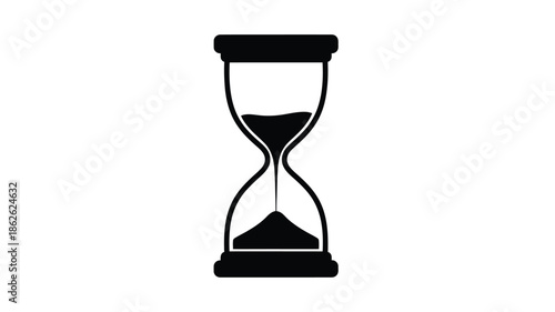 A simple black and white hourglass design presented as a dramatic silhouette