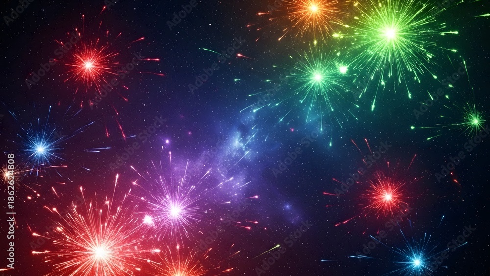 Fototapeta premium fireworks celebration in starry night sky with colorful explosions for holiday event and festive background