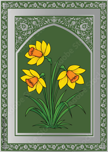mughal flower plant and fantasy blooms in a vintage,  Decorative Indian beautiful Mughal illustration plant for print. Mughal vector background