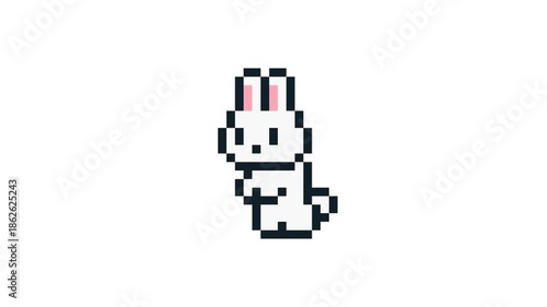 8-bit pixel art cute rabbit character stand. looped animation 4k 30fps