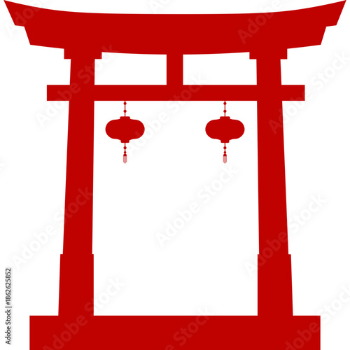 Red Chinese Gate Silhouette
