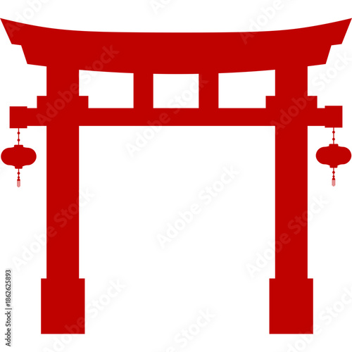Red Chinese Gate Silhouette
