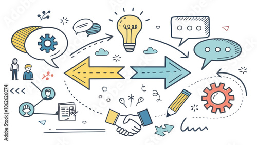 Innovative Business Brainstorming Vector with Scribble Arrows and Creative Process Design Elements