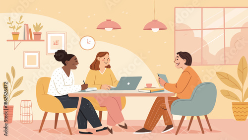 Warm and Welcoming Business Collaboration Vector with Friendly Coworkers in a Modern Workspace