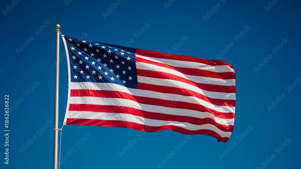Obraz premium American flag waving in blue sky
