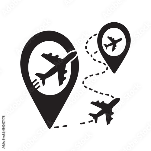 Travel and Tourism Concept with Airplanes Flying Between Destination Location Map Pins.