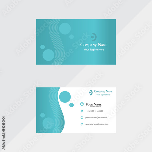 Modern Teal Gradient Business Card Design With Abstract Wave Motifs And Logo