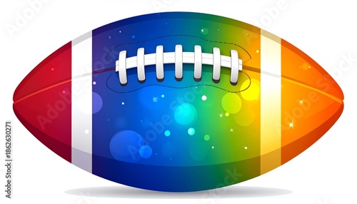 Vibrant illustration of an American football with a rainbow-colored design, perfect for sports and LGBTQ+ related content.