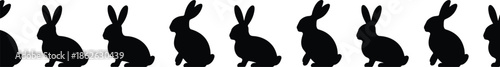 Rabbit silhouette pattern, bunny shapes repeating border design, cute animal icon vector illustration isolated on white background seamless decorative graphic