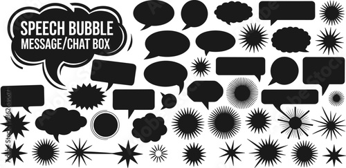 Speech bubble silhouette set comic chat box message shapes explosion elements illustration isolated on white background vector design collection icons