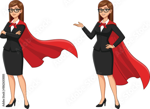 businesswoman, superhero, leadership, confident, power, success, female, cape, professional, strength, manager, illustration, character, motivation, career