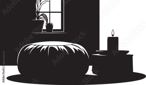 A serene and peaceful room with a lit candle