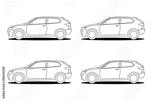 Four identical car outlines are presented in a grid formation, showcasing their side profiles.
