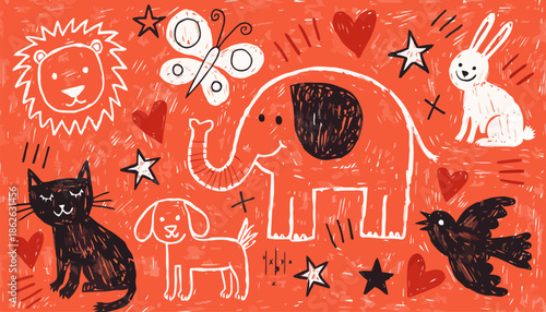 Whimsical animal illustrations for children's book or kids' decor