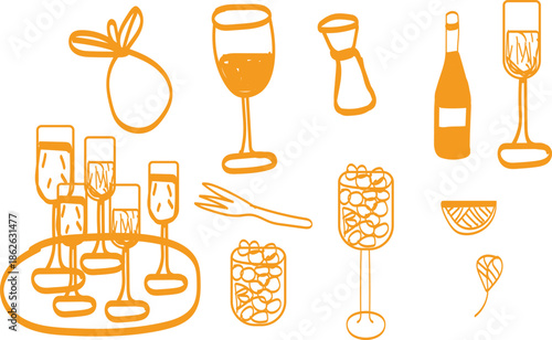 Hand Drawn Cocktail and Wine Glass Icons — Minimal Drinks Vector Illustration Set