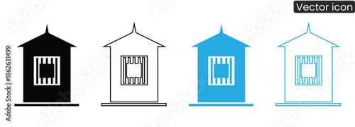 A set of colorful house icons with unique window designs for various applications