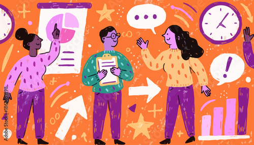 Diverse team collaborating on project with charts and graphs