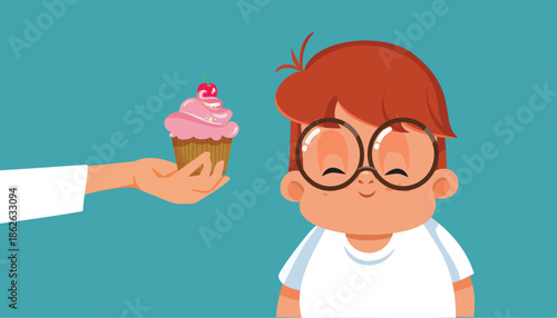 Mom Providing Dessert to an Obese Son Vector Illustration. Parent enables bad behavior and offers sugary treats 

