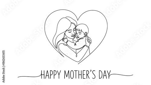 Mother Hugging Child in Heart Shape on Mothers Day